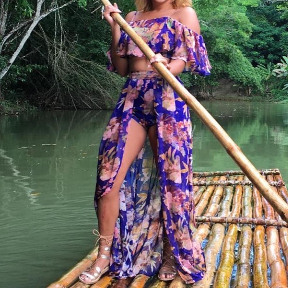 Purple floral two piece short set